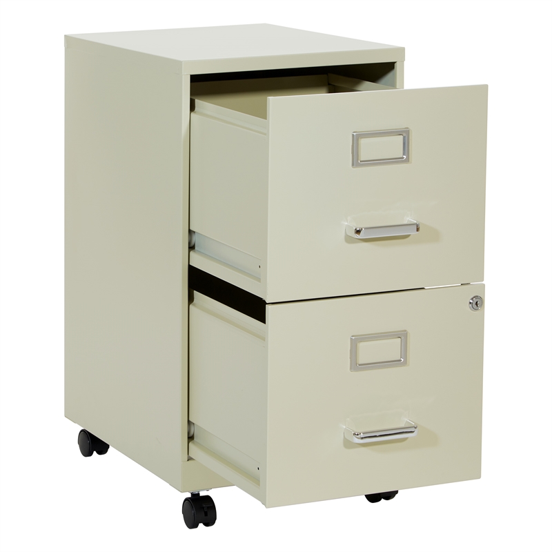 2 Drawer Mobile Locking Metal File Cabinet in Tan