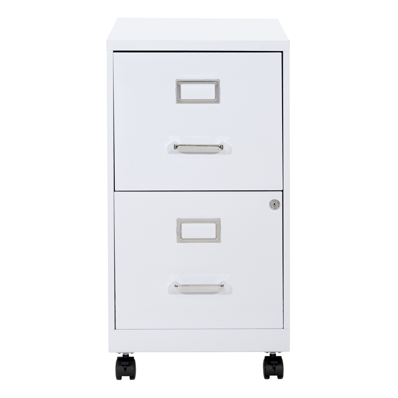 2 Drawer Mobile Locking Metal File Cabinet in White