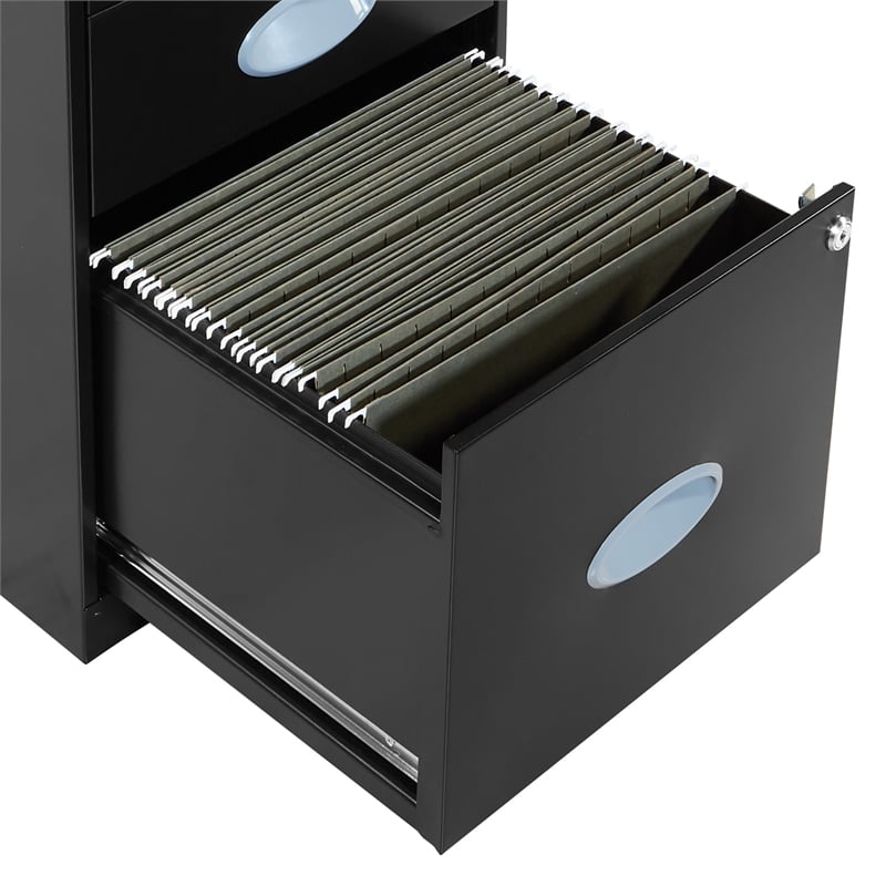 3 Drawer Locking Metal File Cabinet w/ Top Shelf in Black
