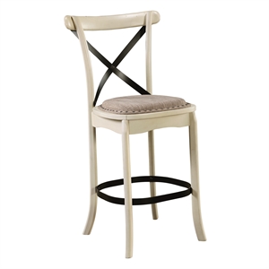 alesi counter stool in antique white finish and linen fabric