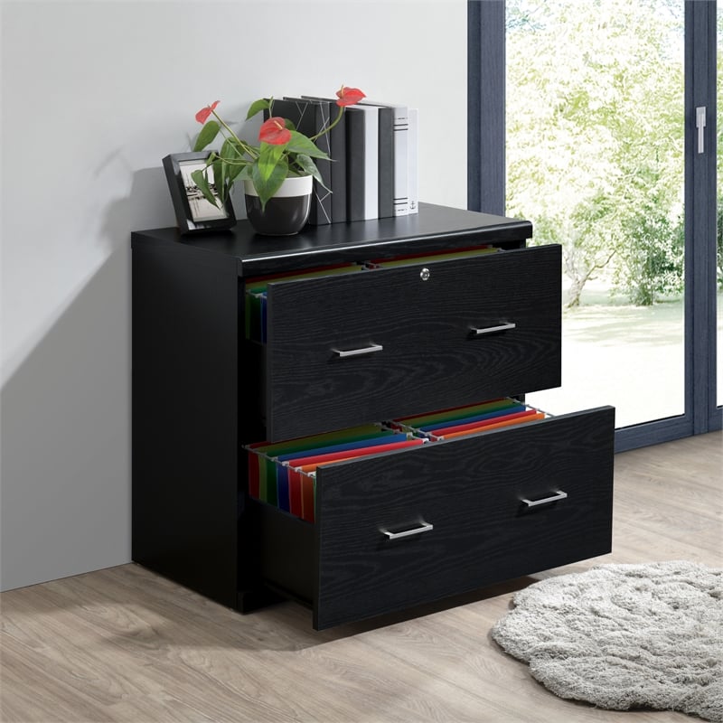 Alpine 2-Drawer Engineered Wood Lateral File with Lockdowel  in Black Finish