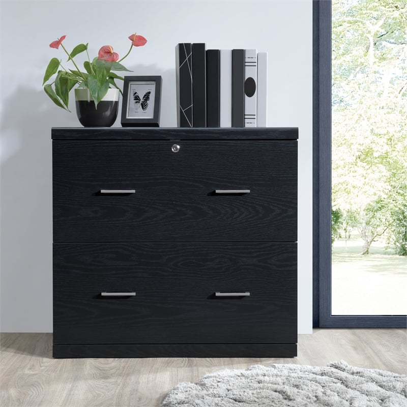 Alpine 2-Drawer Engineered Wood Lateral File with Lockdowel  in Black Finish
