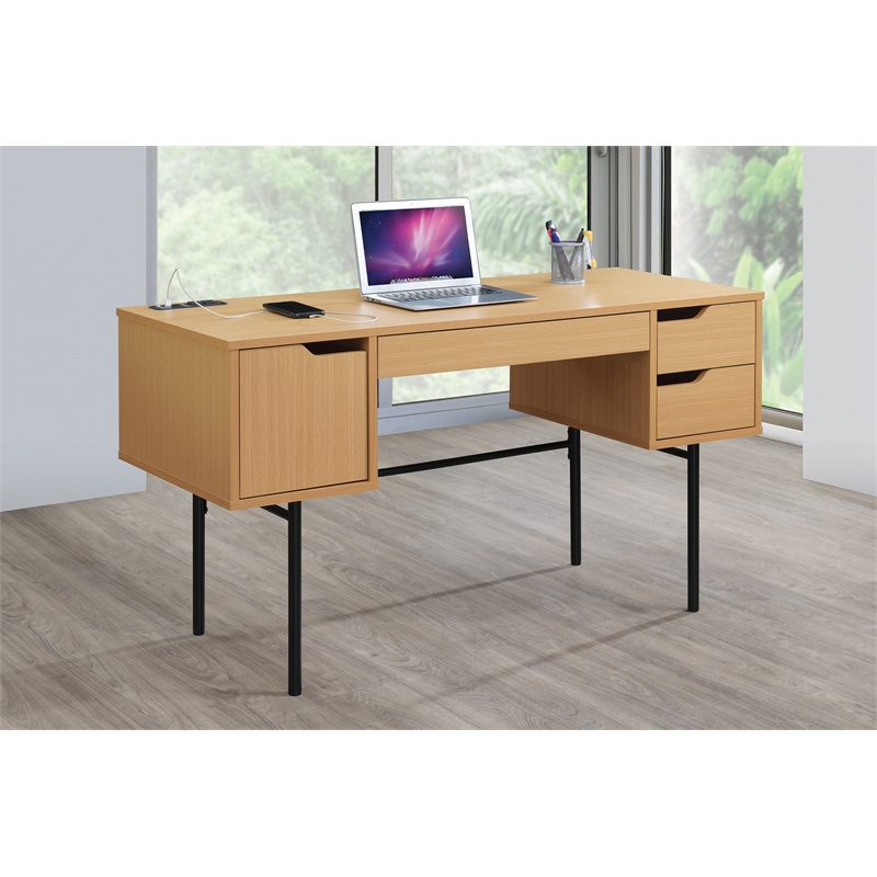 Denmark Engineered Wood Executive Desk with Power in Natural Finish