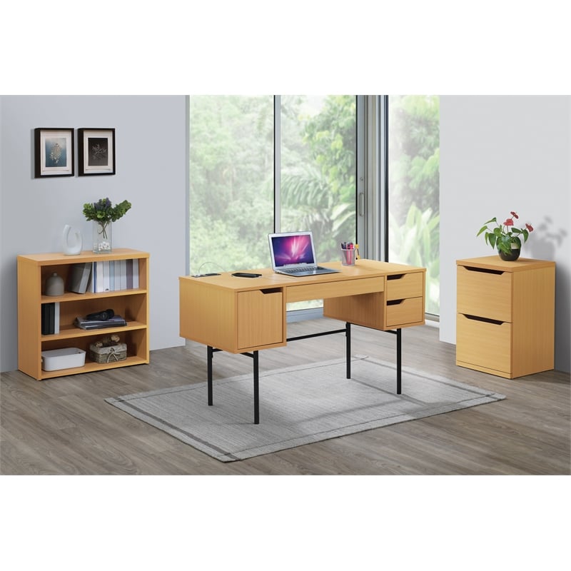 Denmark Engineered Wood Executive Desk with Power in Natural Finish