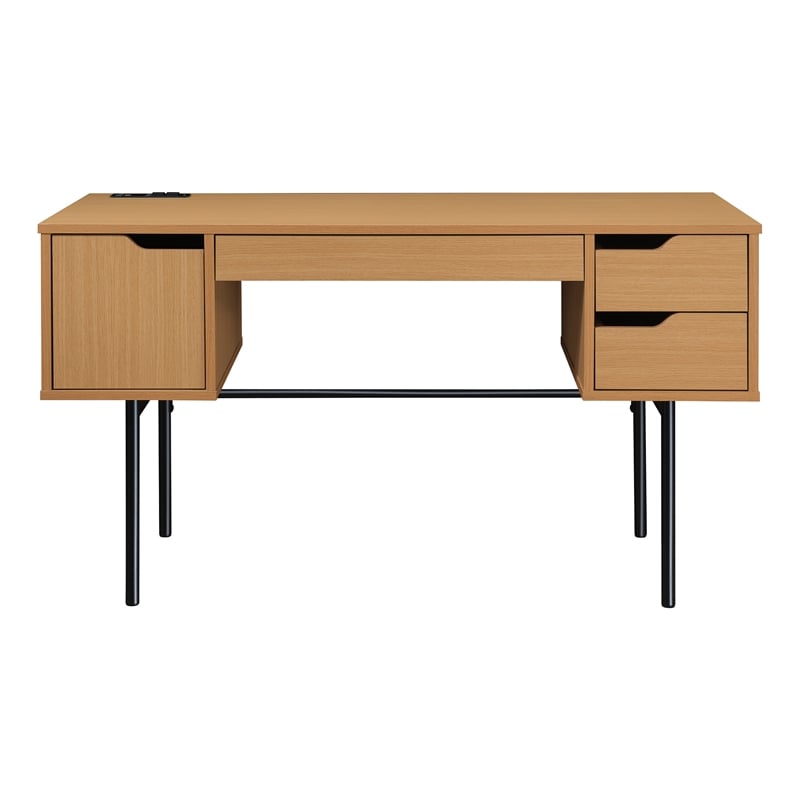 Denmark Engineered Wood Executive Desk with Power in Natural Finish