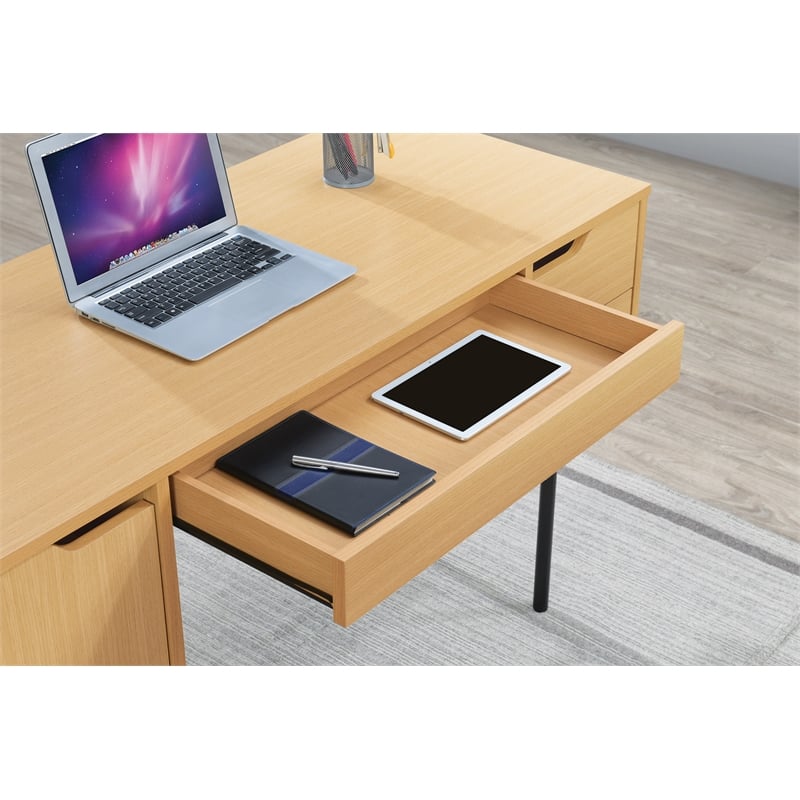 Denmark Engineered Wood Executive Desk with Power in Natural Finish