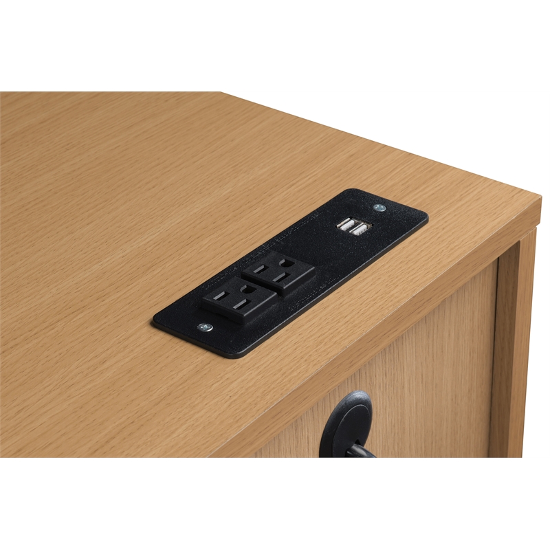 Denmark Engineered Wood Executive Desk with Power in Natural Finish