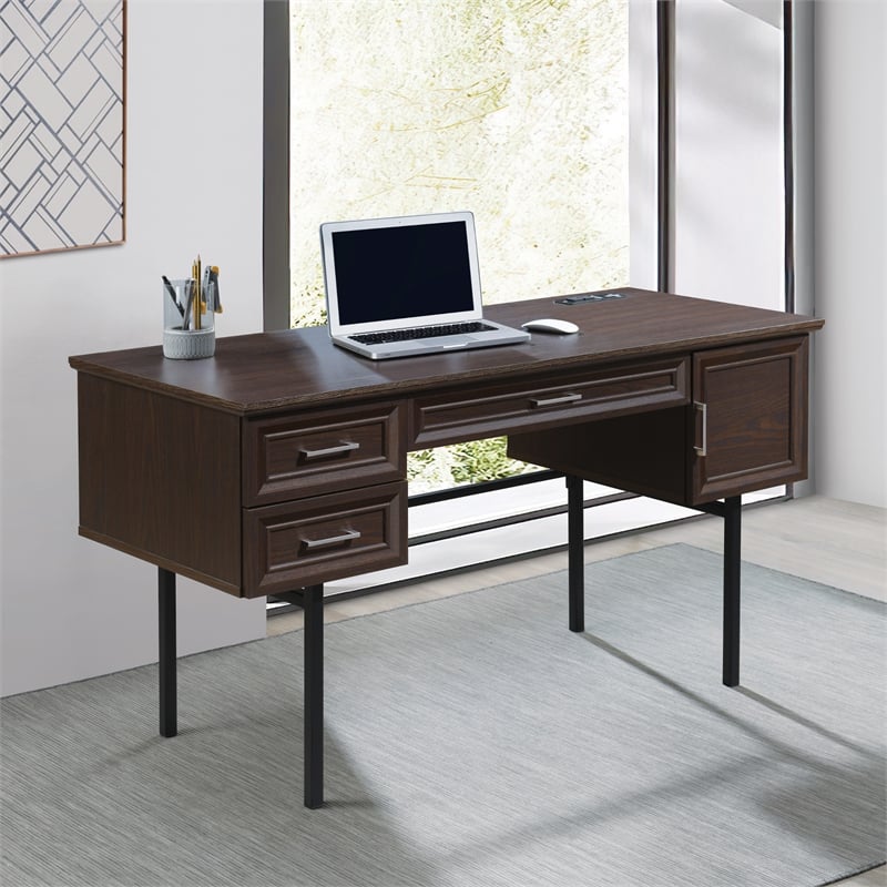 Jefferson Engineered Wood Executive Desk with Power in Espresso Finish