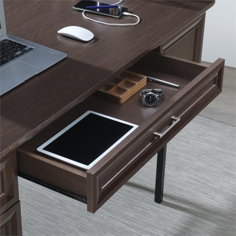 Jefferson Engineered Wood Executive Desk with Power in Espresso Finish