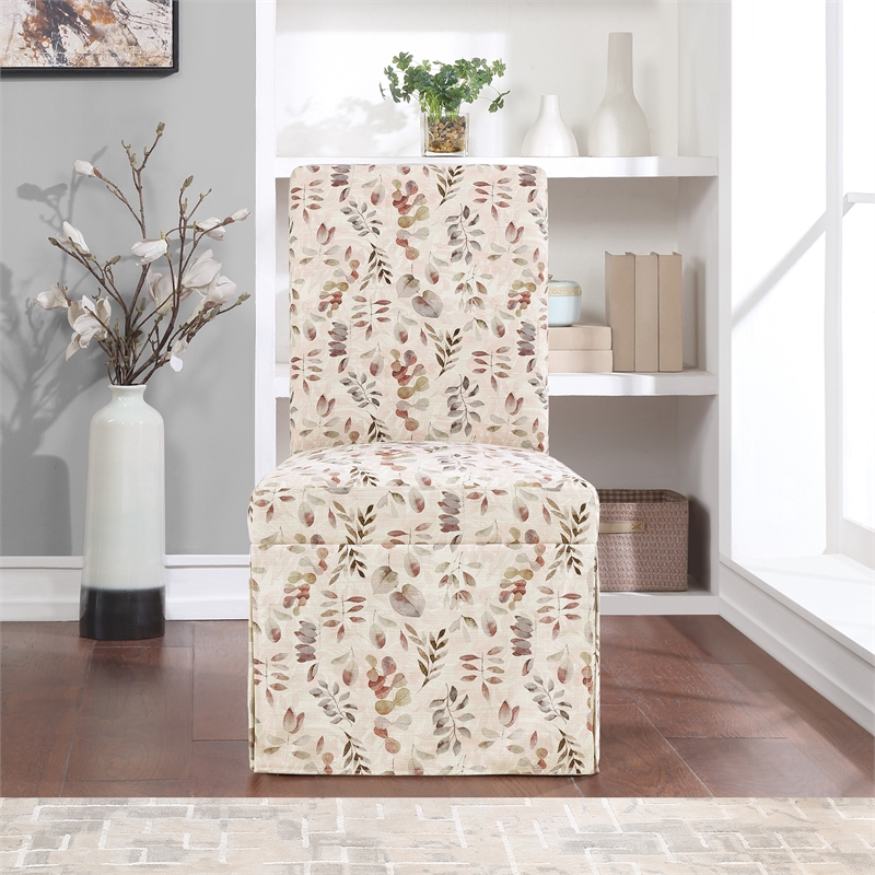 Adalynn Slipcover Dining Chair 2 Pack in Autumn Brown Leaf Fabric