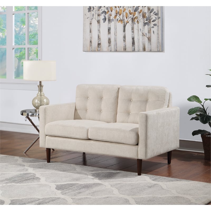 Grayburn Mid-Century 2-Cushion Loveseat in Cream Fabric