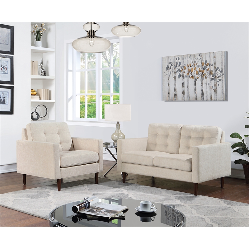 Grayburn Mid-Century 2-Cushion Loveseat in Cream Fabric