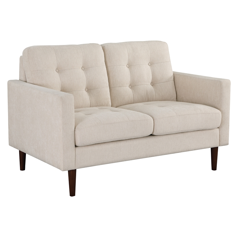 Grayburn Mid-Century 2-Cushion Loveseat in Cream Fabric