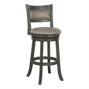 30&quot Swivel Stool in Dove White Faux Leather Back Antique Gray Finish