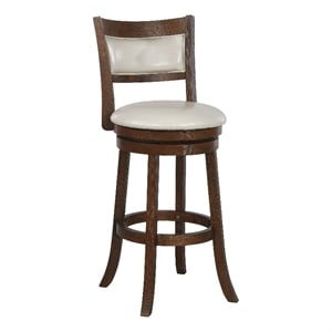 30&quot Swivel Stool in Cream Faux Leather with Dark Walnut Finish