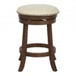 Backless Round Swivel Stool in Beige Fabric and Dark Walnut Finish