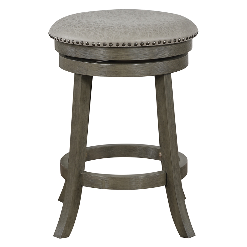 Backless Round Swivel Stool in Dove White Faux Leather Fabric 2 Pack