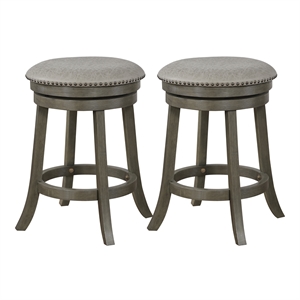Backless Round Swivel Stool in Dove White Faux Leather Fabric 2 Pack
