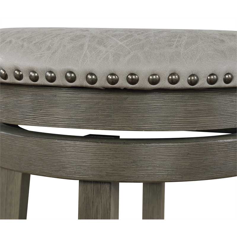 Backless Round Swivel Stool in Dove White Faux Leather Fabric 2 Pack