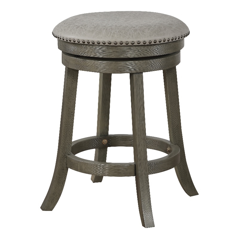 Backless Round Swivel Stool in Dove White Faux Leather Fabric 2 Pack