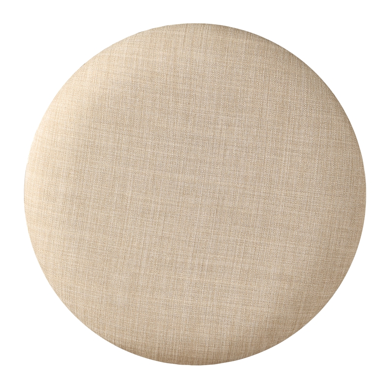 Backless Round Swivel Stool in Beige Fabric in White-Wash Finish 2 Pack