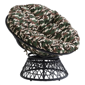 papasan chair with camo fabric cushion and dark gray wicker wrapped frame