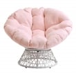 Papasan Chair with Pink Round Pillow Fabric Cushion and Cream Wicker Weave