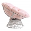 Papasan Chair with Pink Round Pillow Fabric Cushion and Cream Wicker Weave