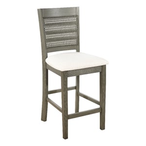 Walden 24&quot Cane Back Counter Stool  with  Gray Base and Linen White Fabric Seat