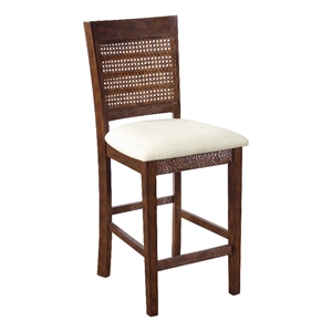 Walden 24&quot Cane Back Counter Stool  with  Brown Base and Linen White Fabric Seat