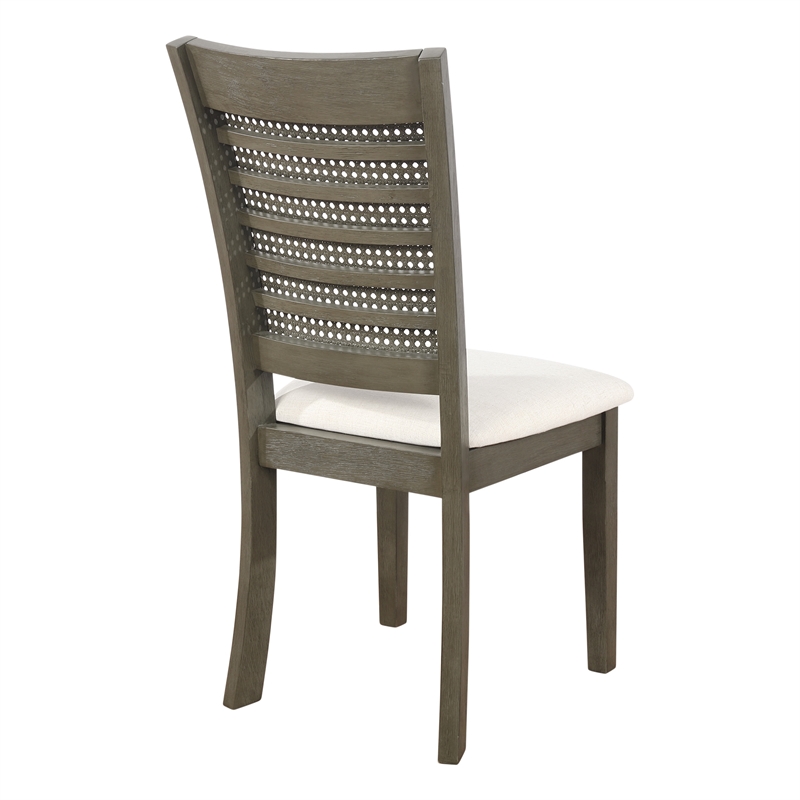 Walden Cane Back Dining Chair  with Gray Base and Linen White Fabric Seat