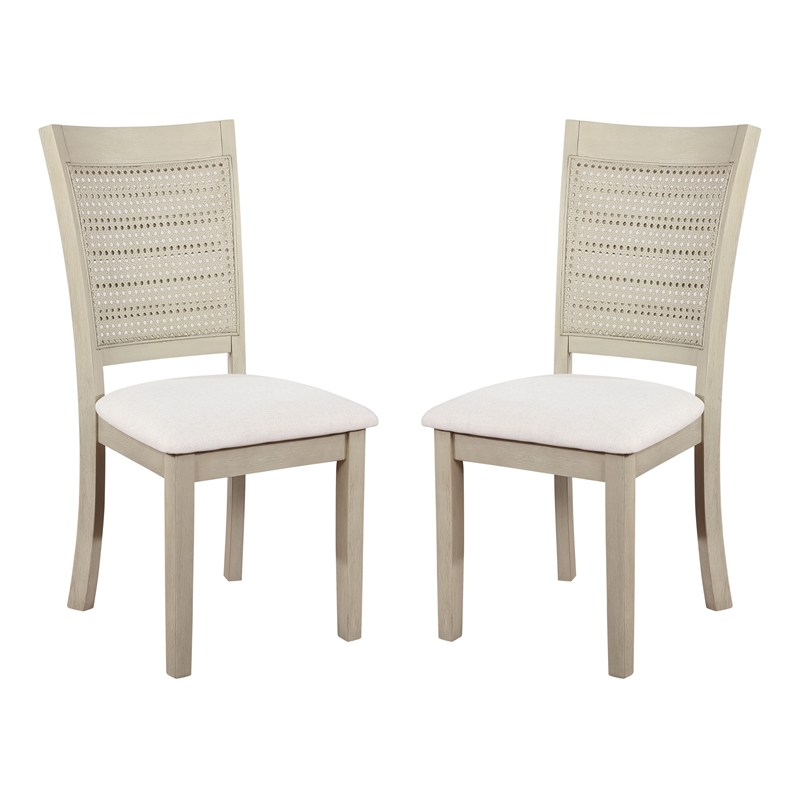 Walden Cane Back Dining Chair with  White Base and Linen  White Fabric Seat