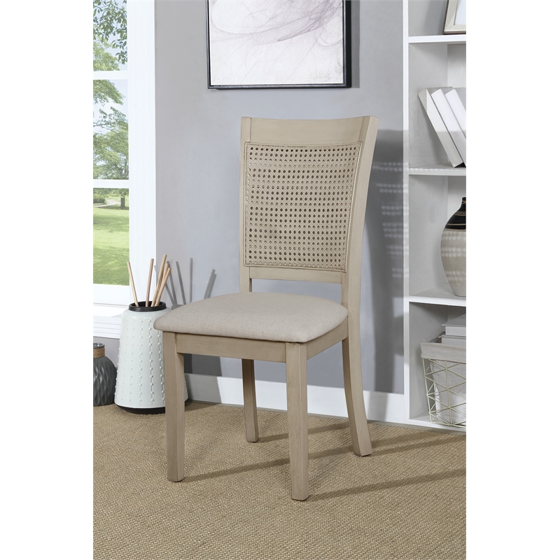 Walden Cane Back Dining Chair with  White Base and Linen  White Fabric Seat