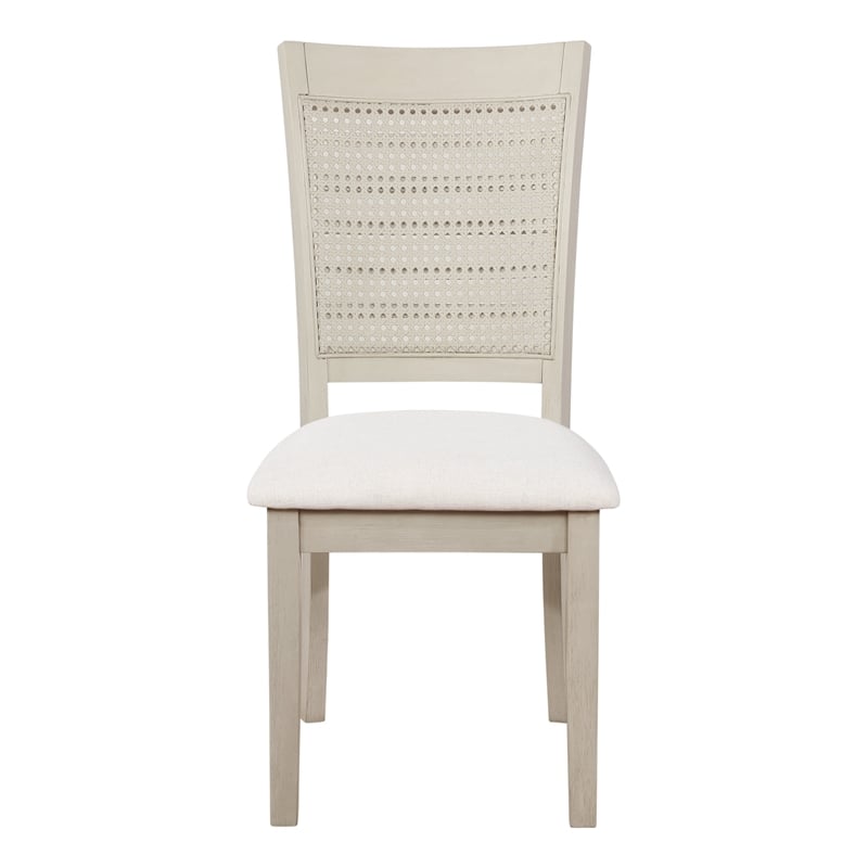 Walden Cane Back Dining Chair with  White Base and Linen  White Fabric Seat