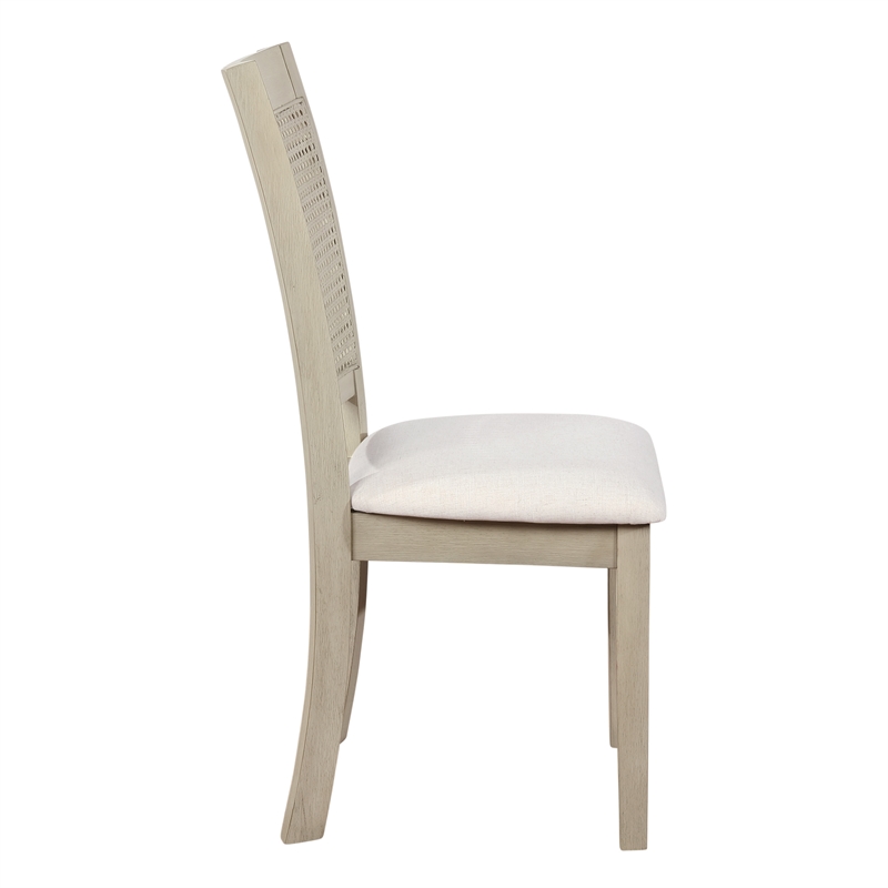 Walden Cane Back Dining Chair with  White Base and Linen  White Fabric Seat
