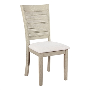 walden cane back dining chair with  white base and linen  white fabric seat