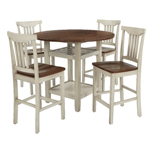 Berkley 5pc Set- Table Chairs in Antique White with Wood Stain Finish
