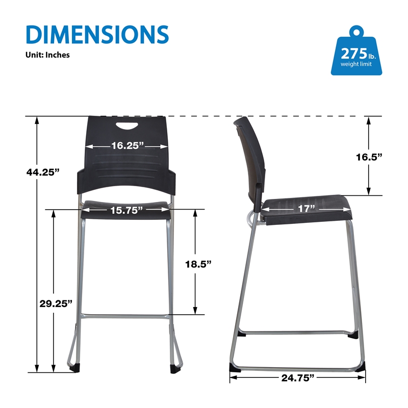 Tall Stacking and Ganging Chair with Black Plastic Seat & Back 2-Pack