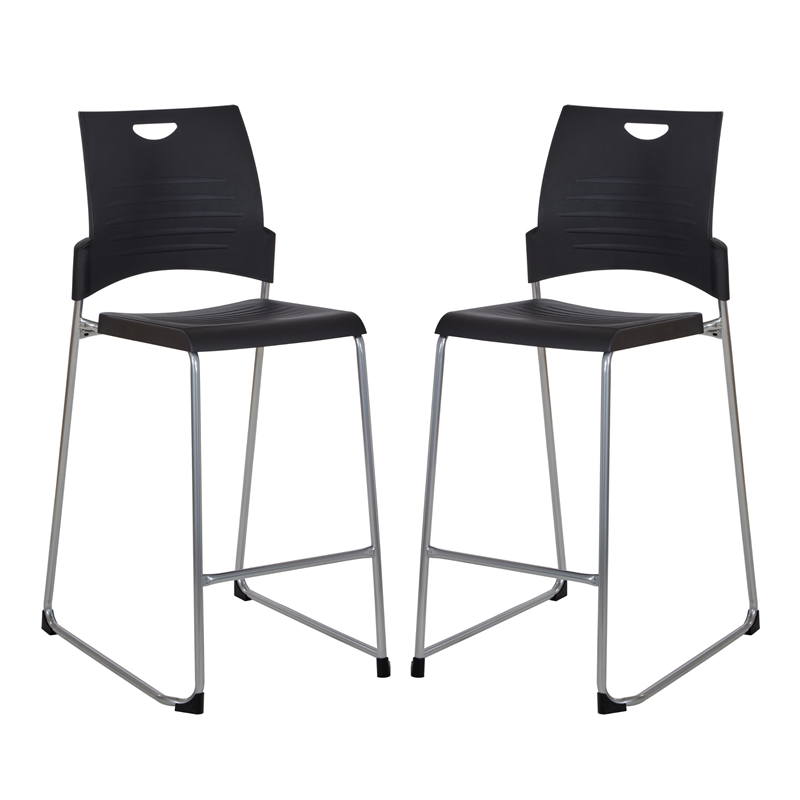 Tall Stacking and Ganging Chair with Black Plastic Seat & Back 2-Pack
