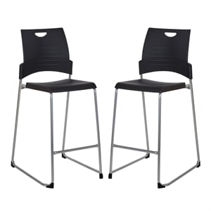Tall Stacking and Ganging Chair with Black Plastic Seat & Back 2-Pack