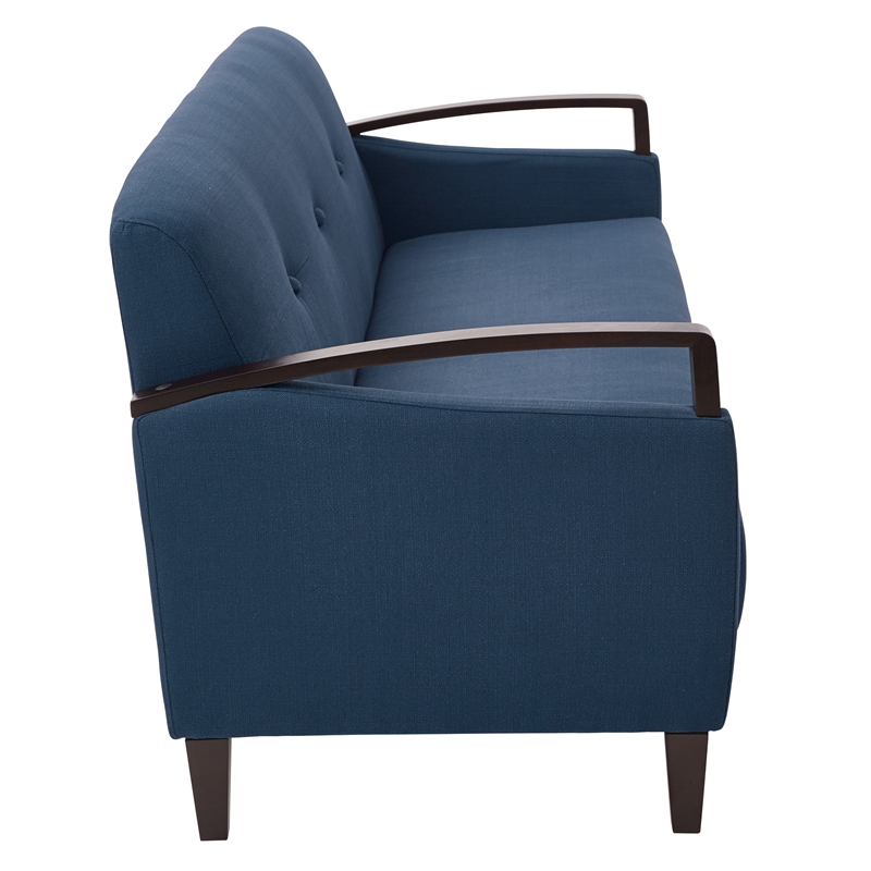 Main Street Sofa in Indigo Blue Fabric and Dark Espresso Finish Wood Accents