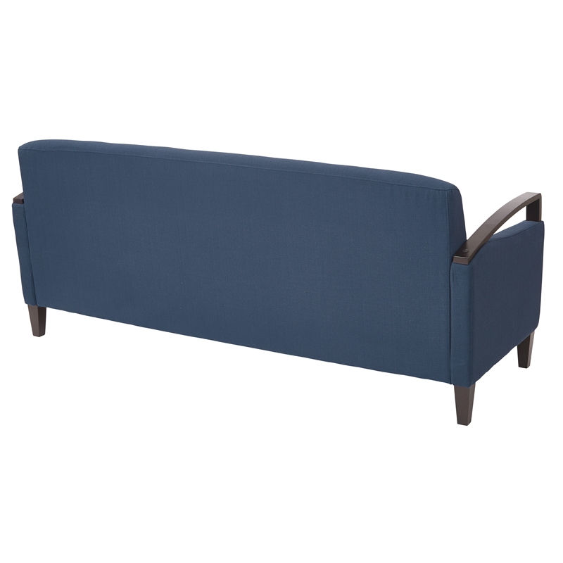 Main Street Sofa in Indigo Blue Fabric and Dark Espresso Finish Wood Accents