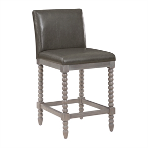 Abbott 26&quot Spindle Counter Stool with Brushed Gray Frame and Pewter Faux Leather