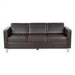 Pacific Easy-Care Espresso Brown Faux Leather Sofa Couch and Silver Color Legs