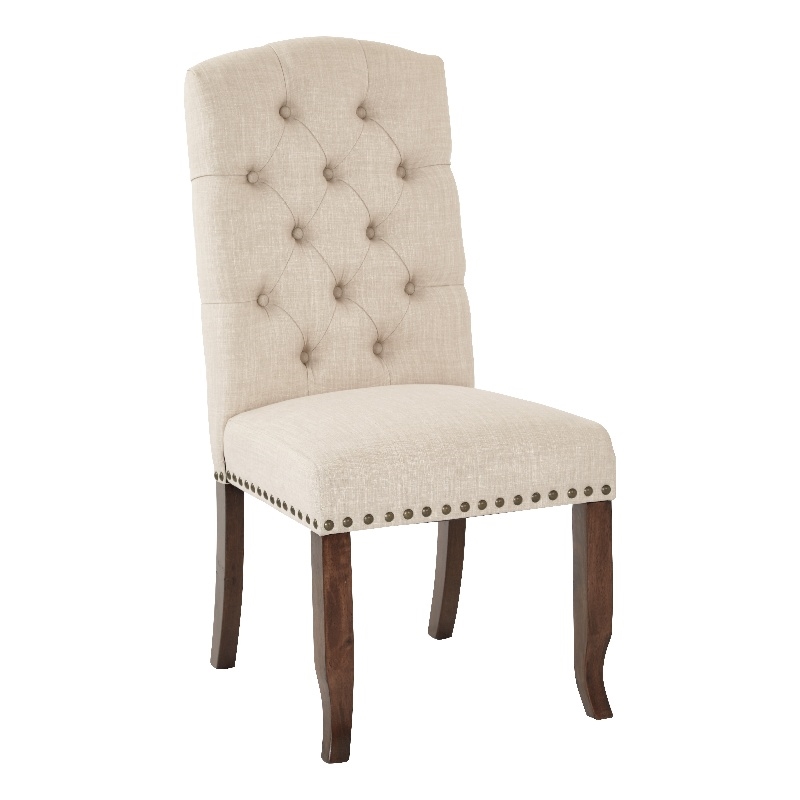 Jessica Tufted Dining Chair in Linen White Fabric
