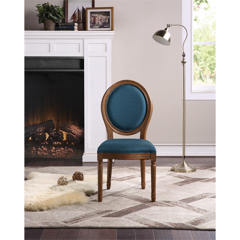 Lillian Oval Back Chair in Klein Azure Blue Fabric with Brushed Frame