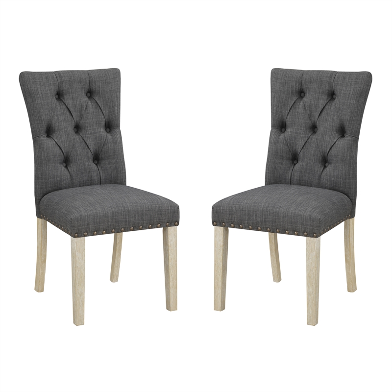 Preston Dining Chair with Antique Bronze Nailheads in Charcoal Fabric