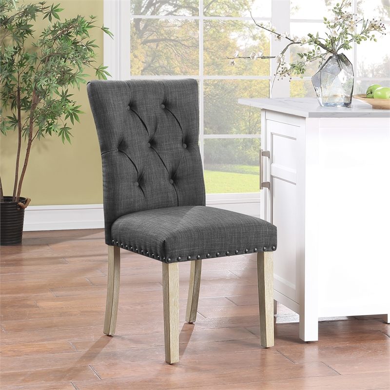 Preston Dining Chair with Antique Bronze Nailheads in Charcoal Fabric