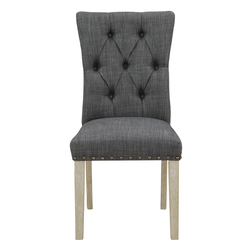 Preston Dining Chair with Antique Bronze Nailheads in Charcoal Fabric