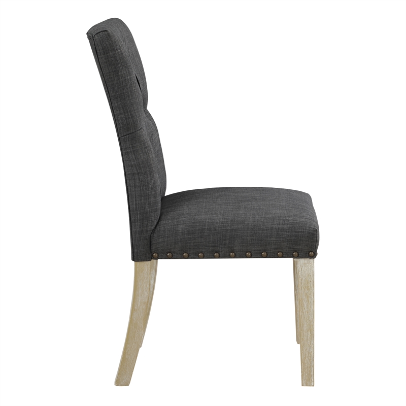 Preston Dining Chair with Antique Bronze Nailheads in Charcoal Fabric